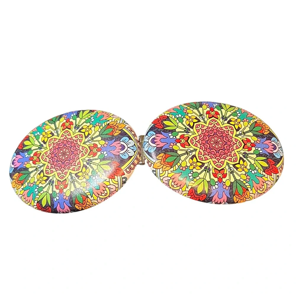 Mandala Floral Colorful Compact Oval Mirror Purse Travel Makeup Pocket Mirror